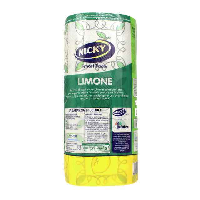 Nicky tovagliette in rotolo monouso 2 veli decoro limone — 60 strappi