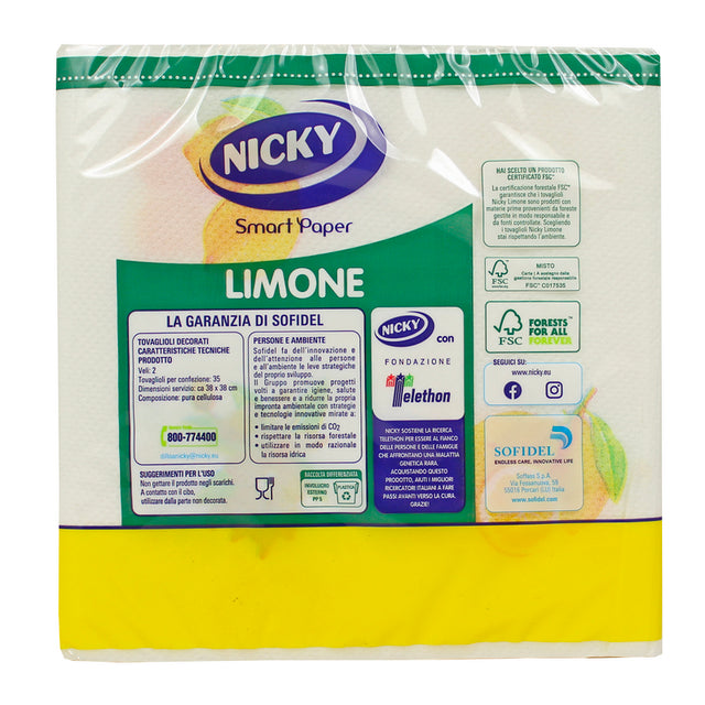 Nicky tovaglioli Maxi 38x38 cm 2 veli limoni — 35 pezzi