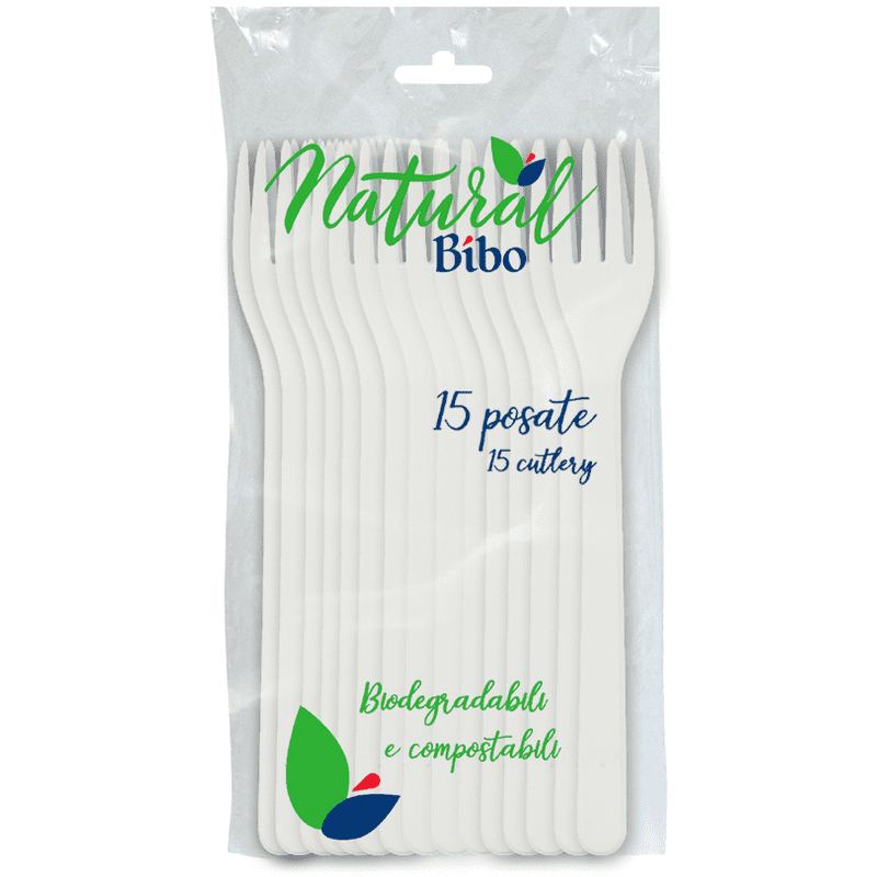 Forchette Bibo Natural — 15 pezzi, 100% biodegradabili e compostabili