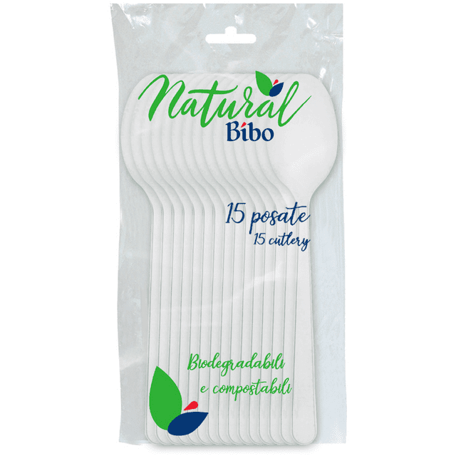 Cucchiai Bibo Natural — 15 pezzi, biodegradabili e compostabili