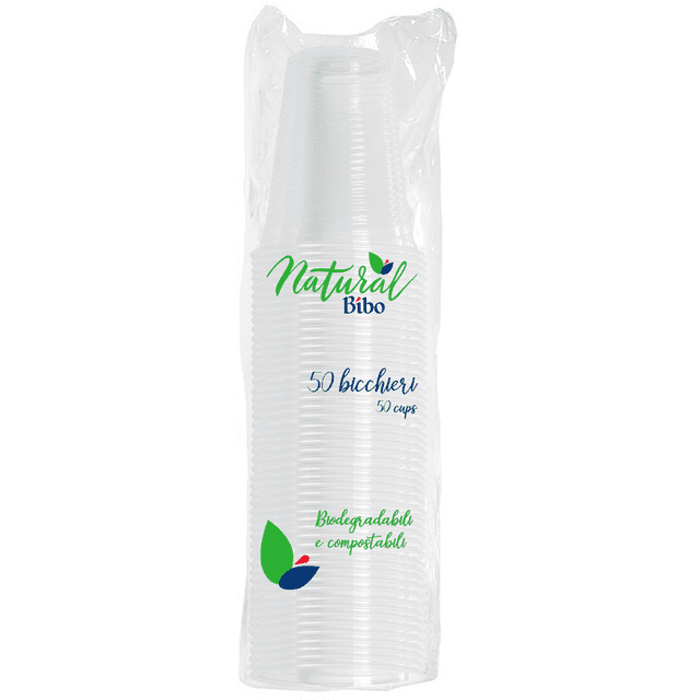 Bicchieri Bibo Natural in plastica trasparente 200 ml — 50 pezzi, biodegradabili e compostabili