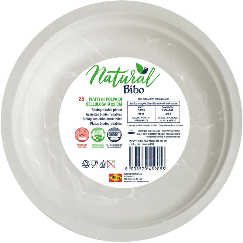 Piatti Bibo Natural Ø 22 cm — 25 pezzi, biodegradabili e compostabili