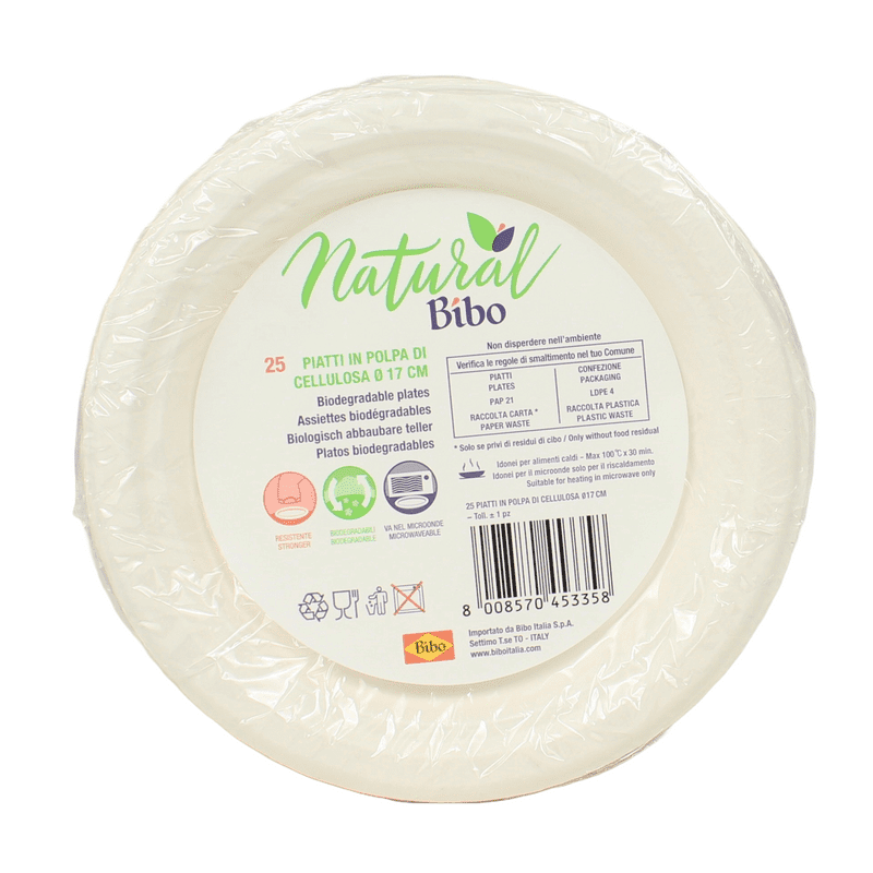Piatti Bibo Natural Ø 17 cm — 25 pezzi, biodegradabili e compostabili