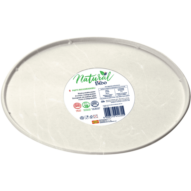 Piatti pizza Bibo Natural Ø 32 cm — 6 pezzi, biodegradabili e compostabili