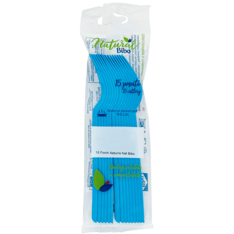 Forchette azzurre Bibo Natural — 15 pezzi, biodegradabili e compostabili