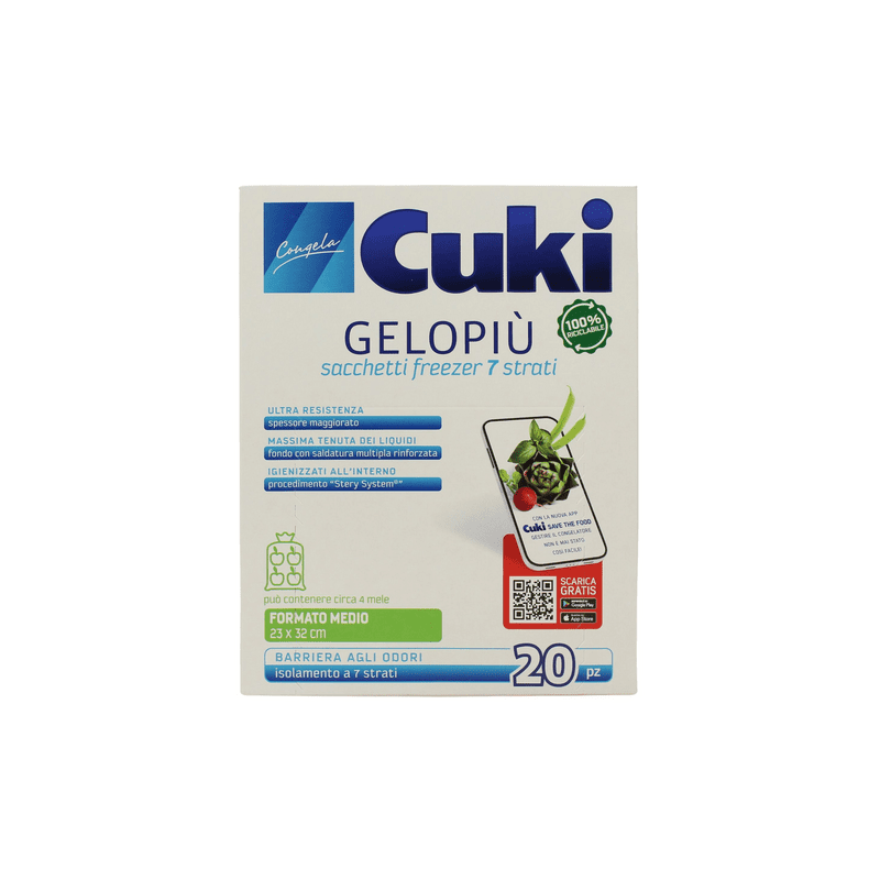 Sacchetti freezer Cuki Gelopiù — formato medio, 20 sacchetti, 2,5 litri, 23x32 cm