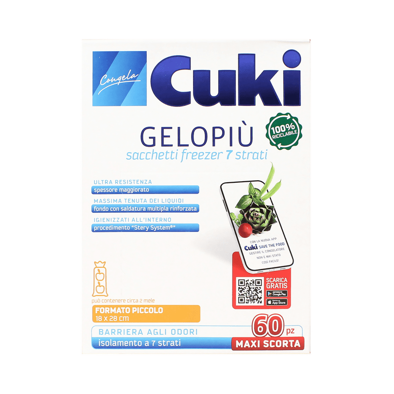 Sacchetti freezer Cuki Gelopiù Maxi Scorta — formato piccolo, 60 sacchetti, 1,5 litri, 18x28 cm