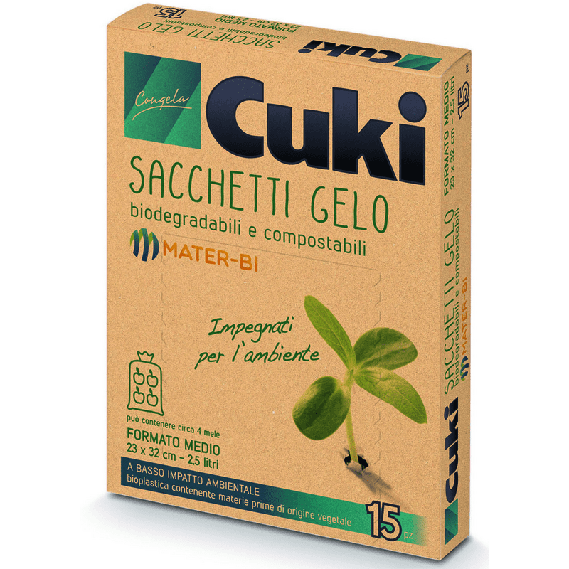 Sacchetti gelo in Mater-Bi Cuki — formato medio 23x32 cm, 15 pezzi, 2,5 litri