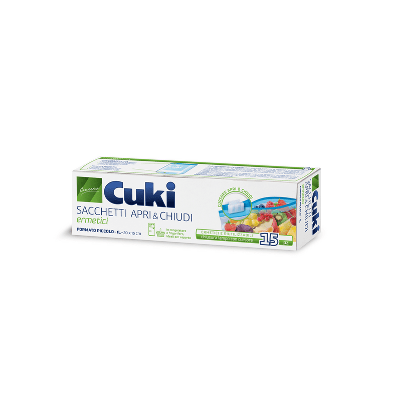 Sacchetti ermetici apri & chiudi Cuki Lampoclick — misura piccola, 15 pezzi, 1 litro, 20x15 cm
