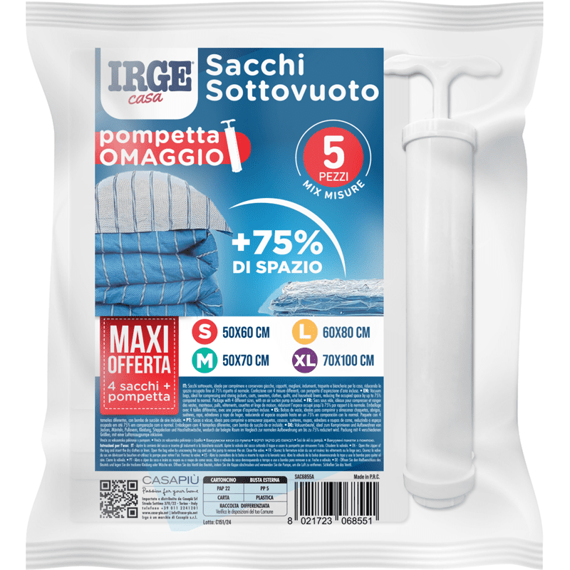 Set 4 sacchi sottovuoto con pompetta Irge Casa