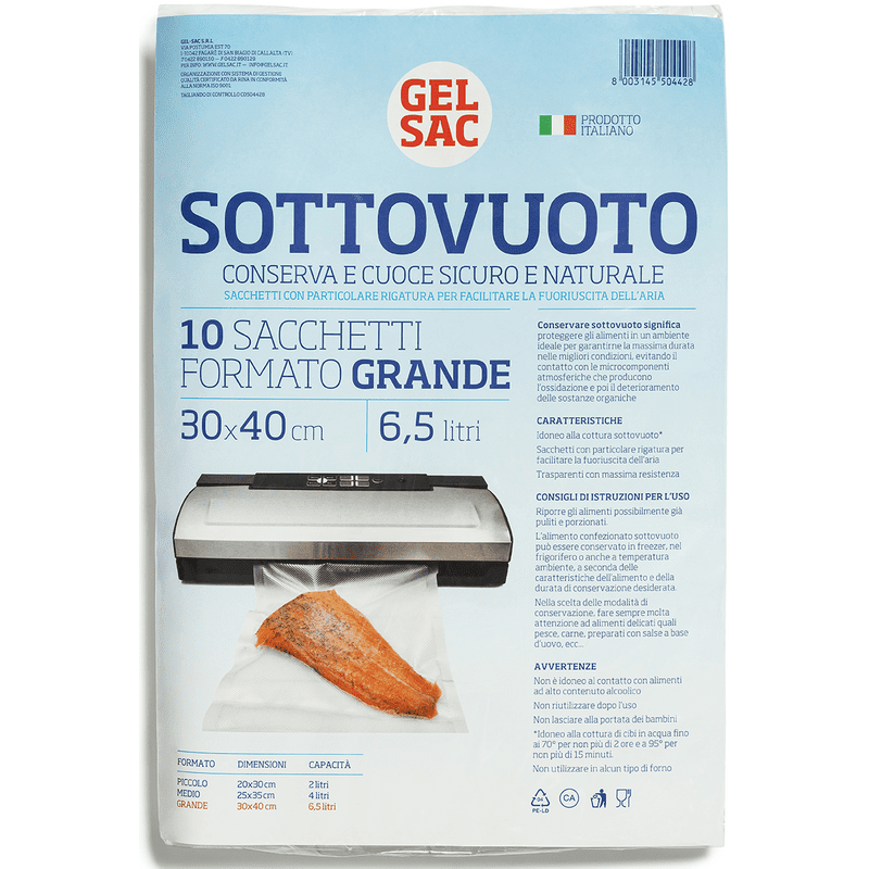 Sacchetti sottovuoto goffrati Gel Sac — formato grande 30x40 cm, 6,5 litri, 10 sacchetti