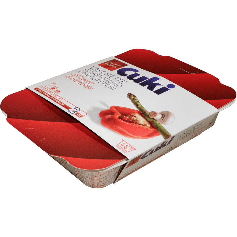 Vaschette in cartoncino con coperchio Cuki — 4 porzioni, 2 pezzi, per microonde