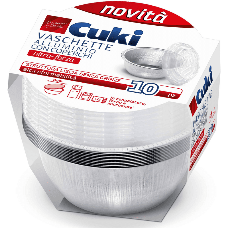 Vaschette alluminio con coperchi Cuki (TS21) per sughi — 10 pezzi, 0,143 litri