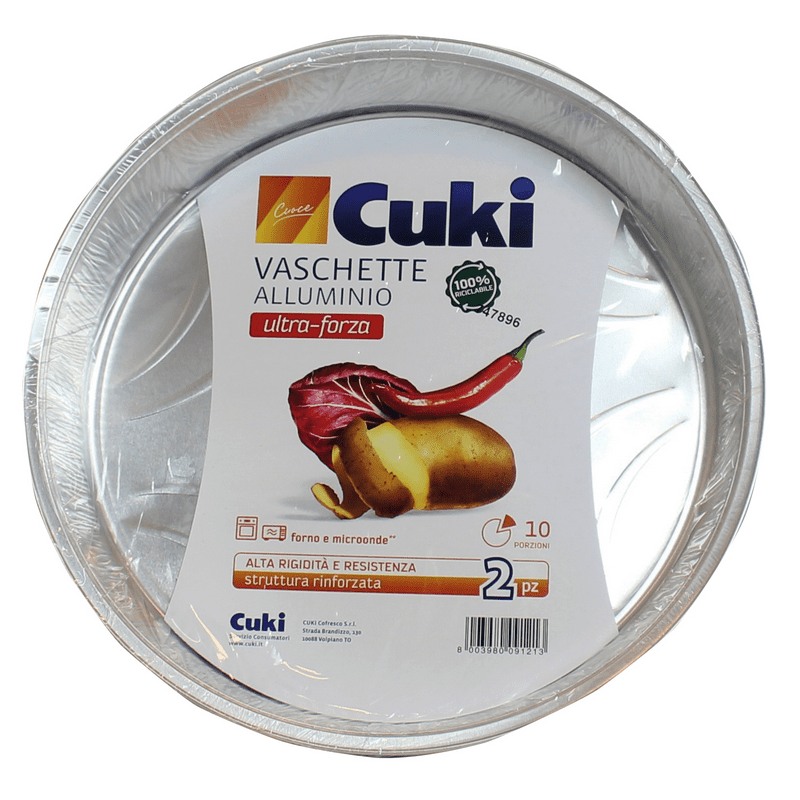 Vaschette alluminio Cuki (TS10) torta grande — 10 porzioni, 2 pezzi, 2,16 litri, Ø 28,8 cm, h 4,1 cm