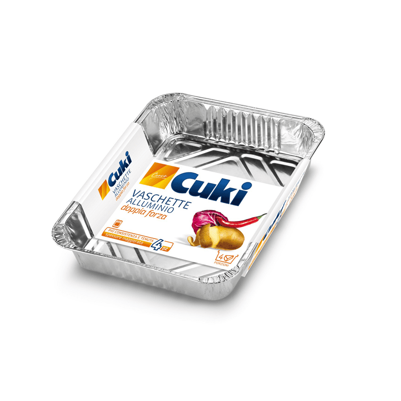 Vaschette alluminio Cuki (R75G) lasagne — 4 porzioni, 4 pezzi, 1,1 litri, 22,6x17,7x3,6 cm