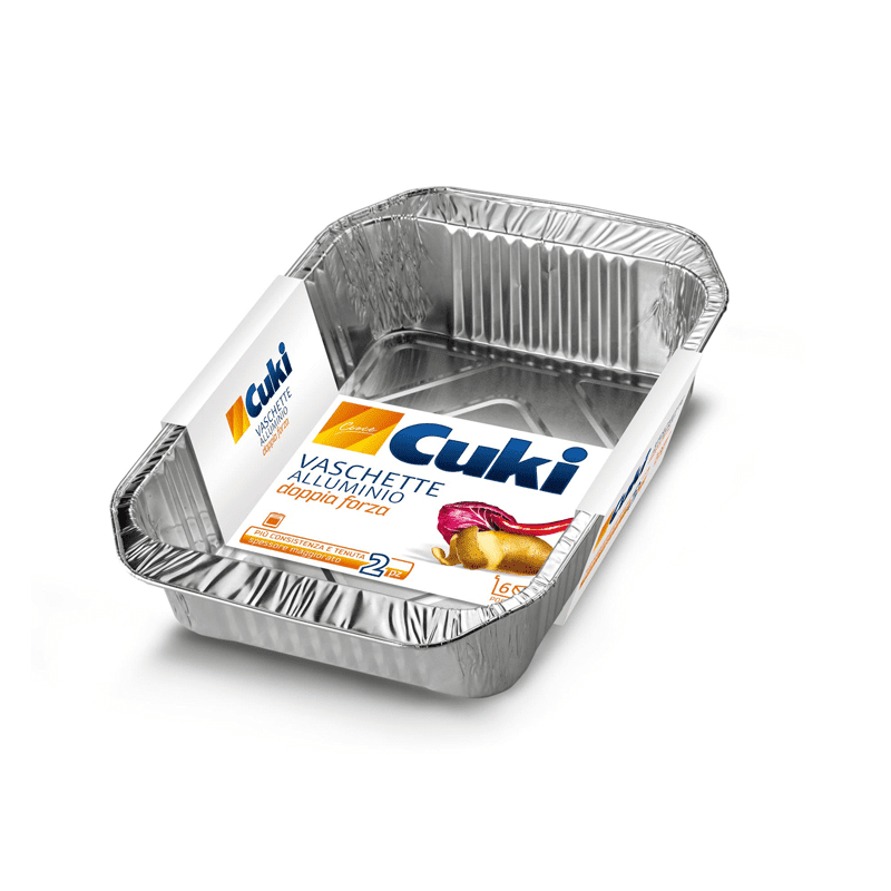 Vaschette alluminio Cuki (R181G) con manici — 6 porzioni, 2 pezzi, 0,8 litri, 23,8x10x5 cm