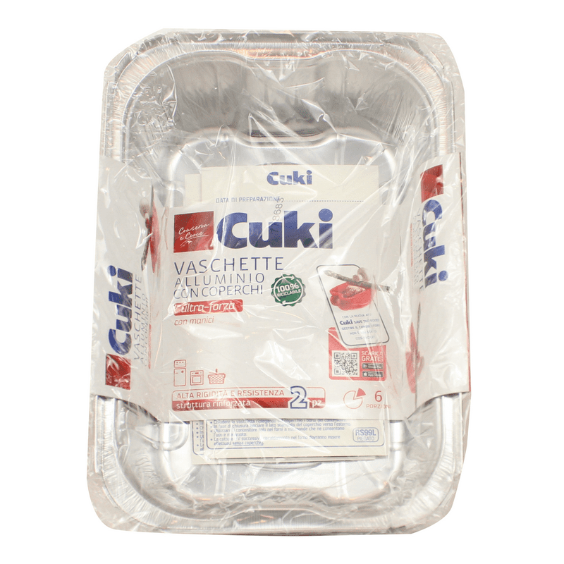 Vaschetta alluminio con coperchio Cuki (R99L) — 6 porzioni, 2 pezzi, 1,8 litri