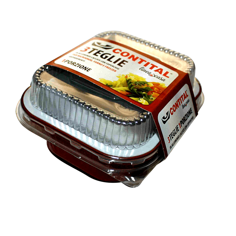 Vaschette con coperchio Contital — 1 porzione, 3 pezzi, per microonde, forno e freezer