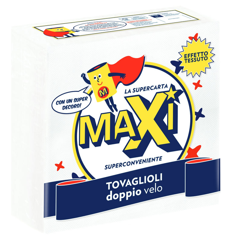Maxi tovaglioli 38x38 cm 2 veli effetto tessuto decorati — 40 pezzi