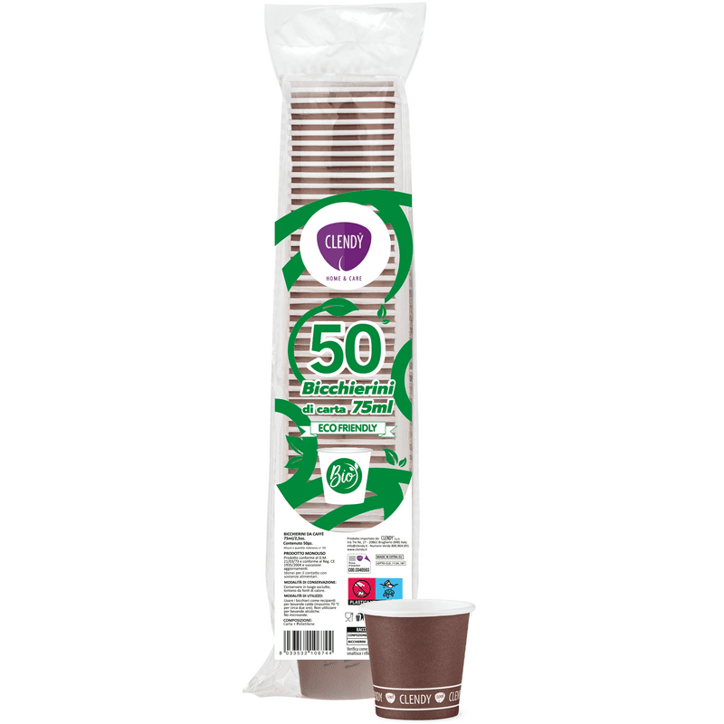 Bicchierini di carta bio marrone Clendy Home&Care da 75 ml — 50 pezzi