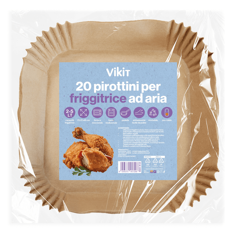 Pirottini quadrati Vikit 17x17 cm, altezza 4 cm, per friggitrice ad aria da 2-5 litri — 20 pezzi