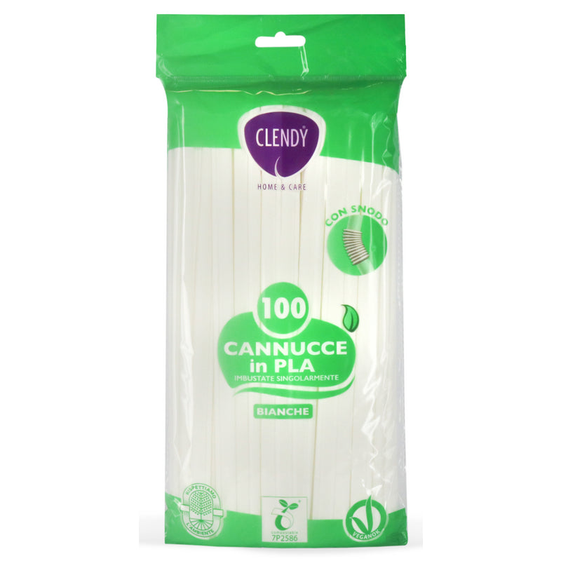 Cannucce di plastica bianche con snodo, imbustate singolarmente Clendy Home&Care — 100 pezzi