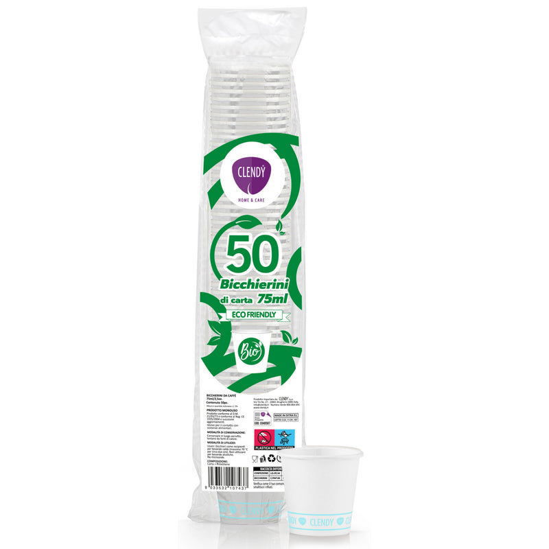 Bicchierini di carta bio bianco Clendy Home&Care da 75 ml — 50 pezzi