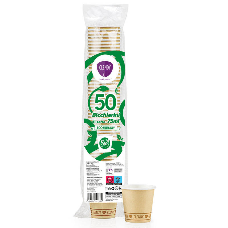 Bicchierini di carta bio avana Clendy Home&Care da 75 ml — 50 pezzi