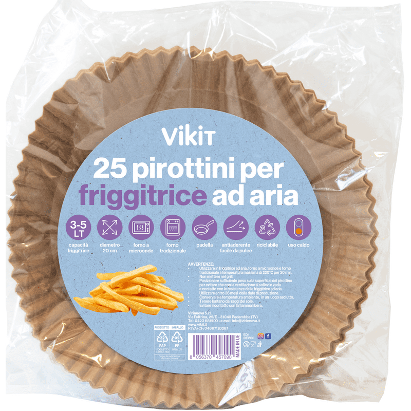 Vikit pirottini per friggitrice ad aria — 25 pezzi, diametro 20 cm, altezza 4 cm, capacità 3-5 litri
