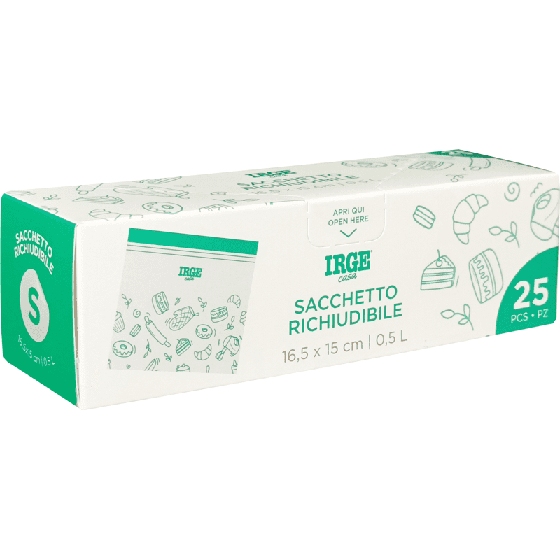 Buste alimentari richiudibili con zip Irge Casa — 25 pezzi, 16,5x15 cm, 0,5 litri