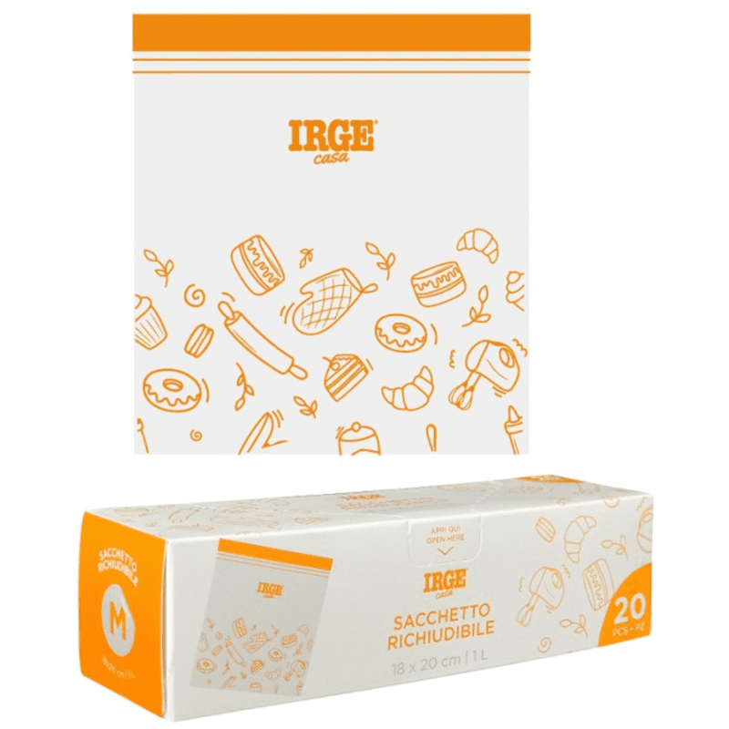 Buste alimentari richiudibili con zip Irge Casa — 20 pezzi, 18x20 cm, 1 litro