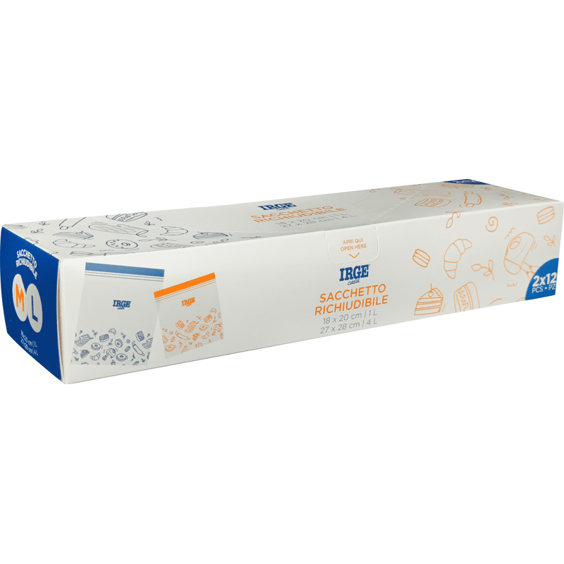 Buste alimentari richiudibili con zip Irge Casa — 12 pezzi 18x20 cm + 12 pezzi 27x28 cm
