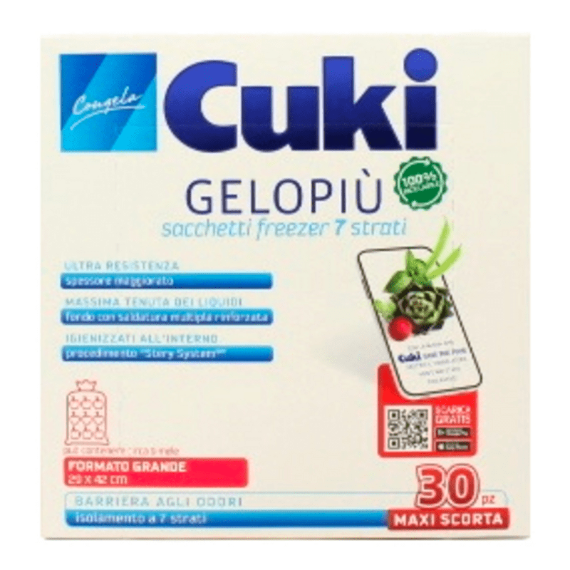 Sacchetti freezer Cuki Gelopiù Maxi Scorta — formato grande, 30 sacchetti, 6 litri, 29x42 cm