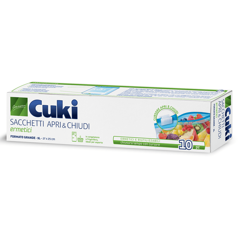 Sacchetti ermetici apri & chiudi Cuki con cursore — grande 3 litri, 27x25 cm, 10 pezzi