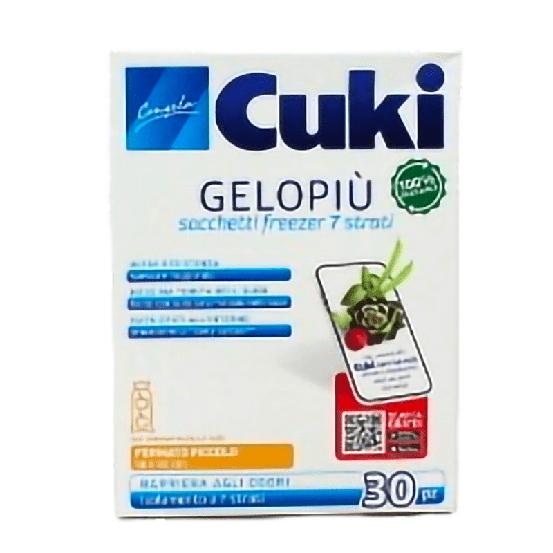Sacchetti freezer Cuki Gelopiù — formato piccolo, 30 sacchetti, 18x28 cm