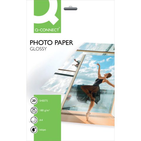 Carta fotografica Inkjet Q-Connect A4 lucida 180 o 260 g/m² — conf. da 20 fogli, KF01103