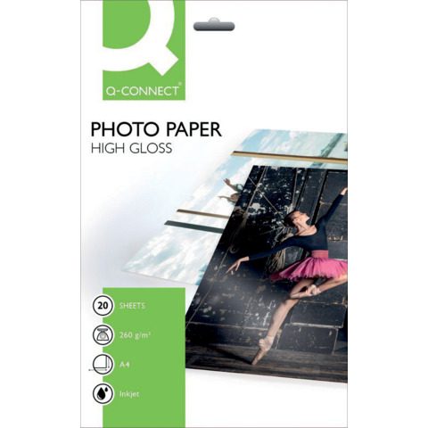 Carta fotografica Inkjet Q-Connect A4 lucida 180 o 260 g/m² — conf. da 20 fogli, KF01103