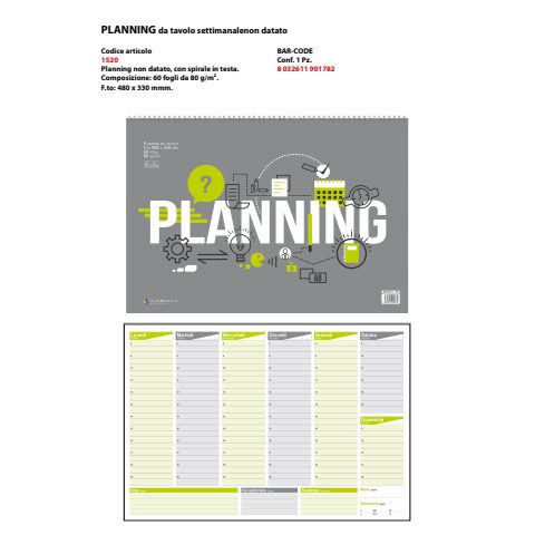 Planning da tavolo settimanale non datato O.C.L. — 48x33 cm, 60 fogli 80 g/m², 1520