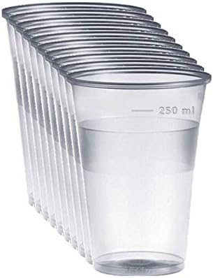 Bicchieri in plastica trasparente con tacca 0,25 (250 ml) — confezione da 100 pz