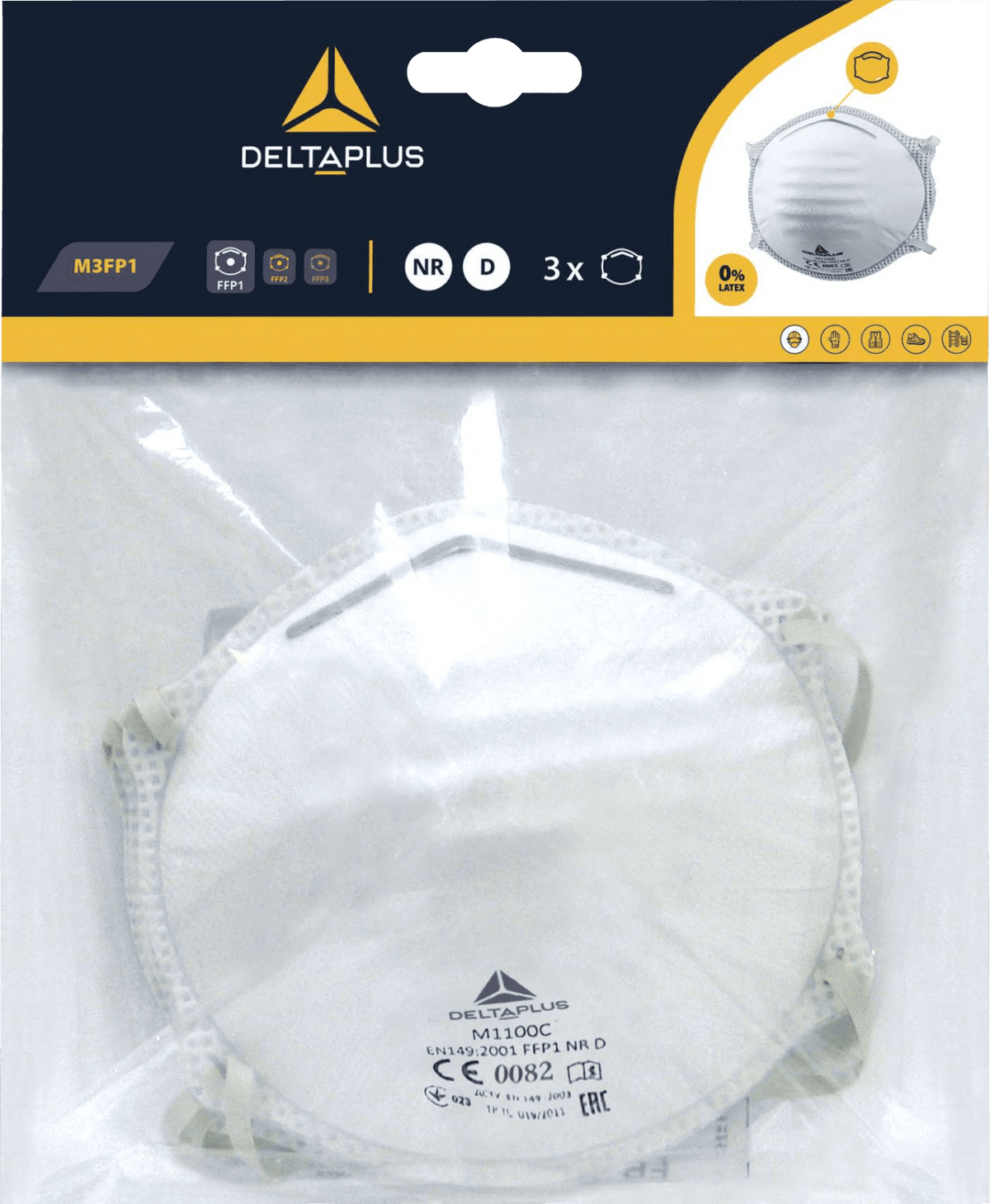 Mascherine filtranti monouso M3FP1 — P1 senza valvola, confezione da 3 pezzi