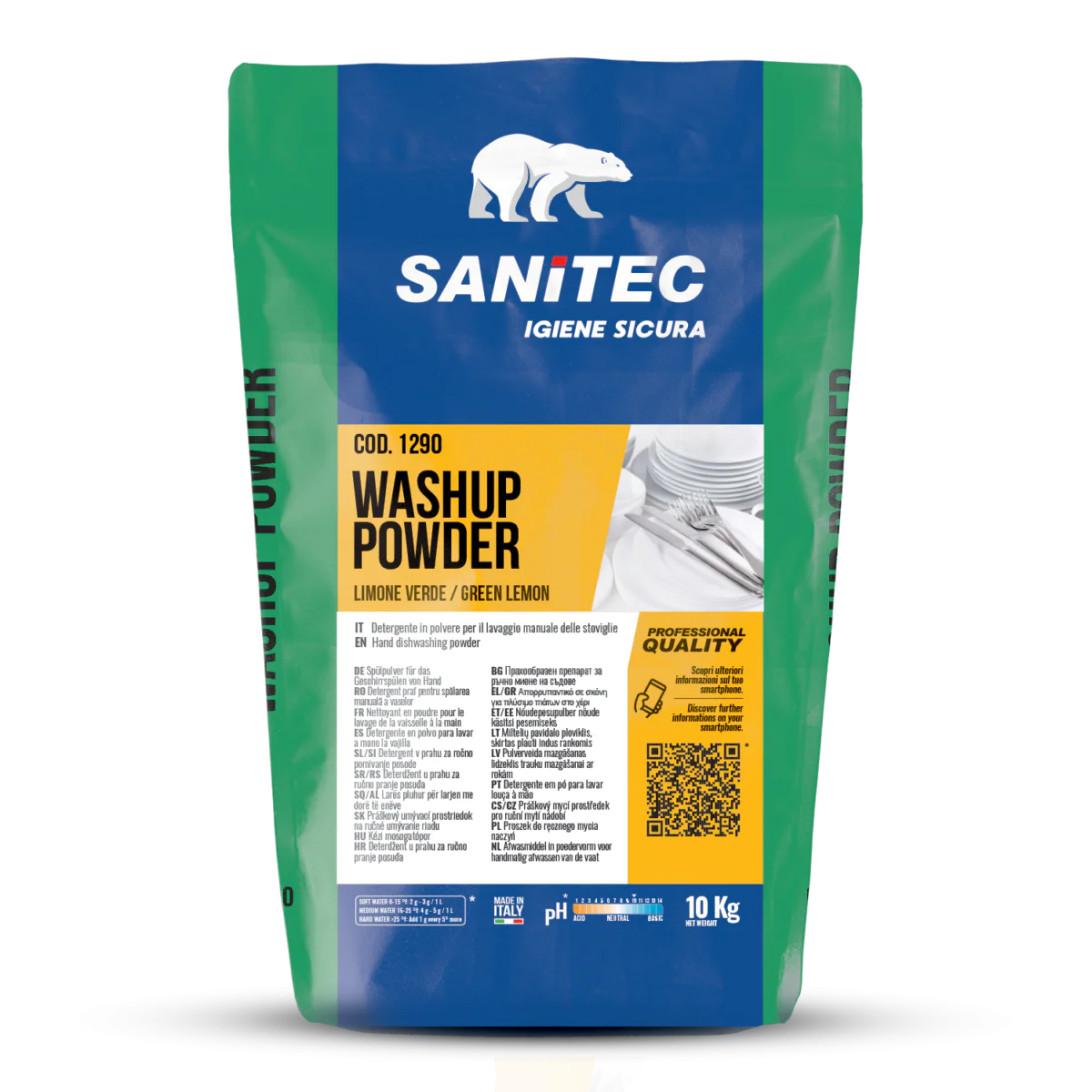 Wash Up Powder Limone Verde Sanitec — detergente in polvere