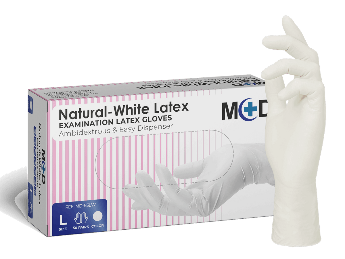 Guanti monouso in lattice Natural White — 5,5 g, confezione da 100 pezzi, taglie S-XL