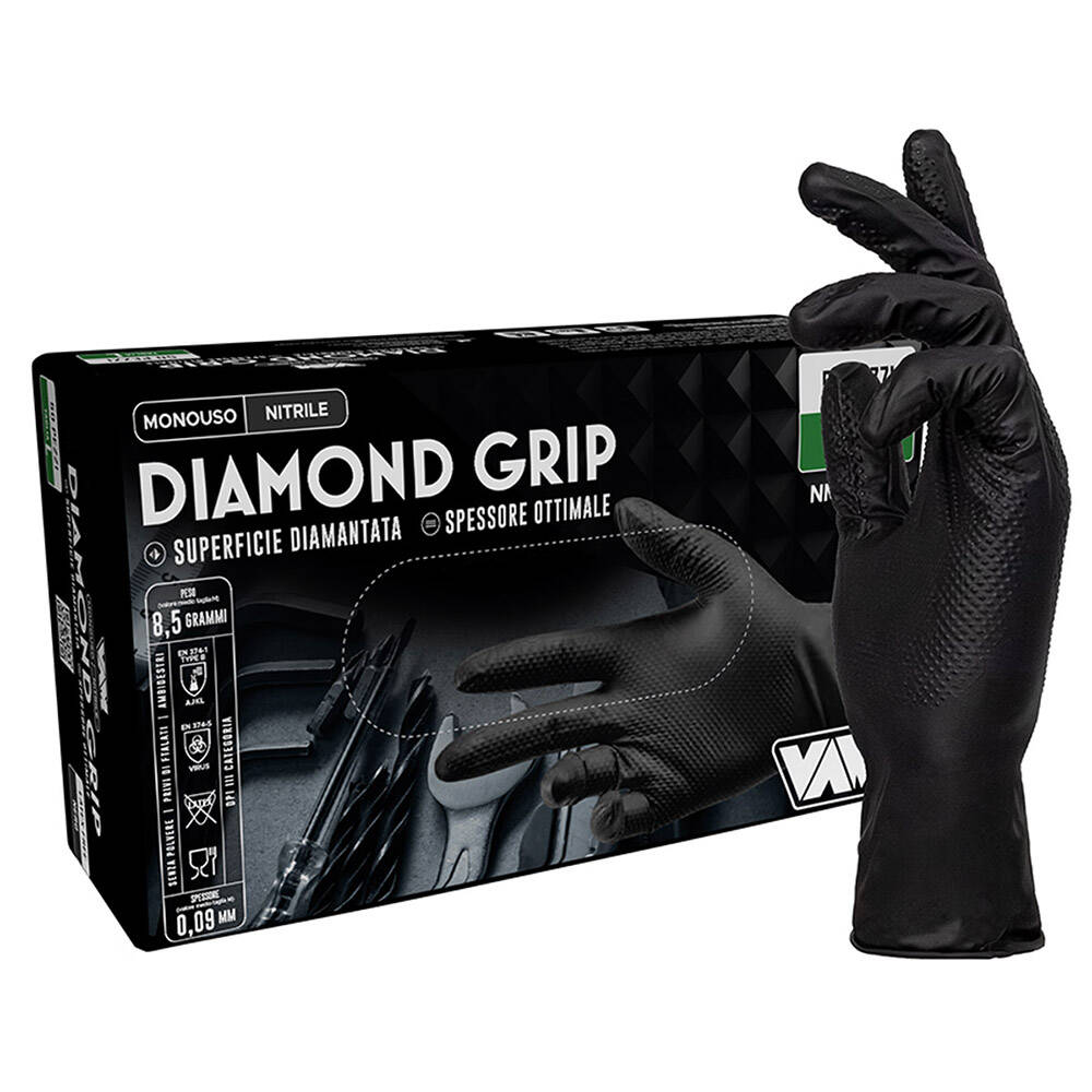 Guanti monouso in nitrile Vam Diamond Grip — confezione da 50 pezzi